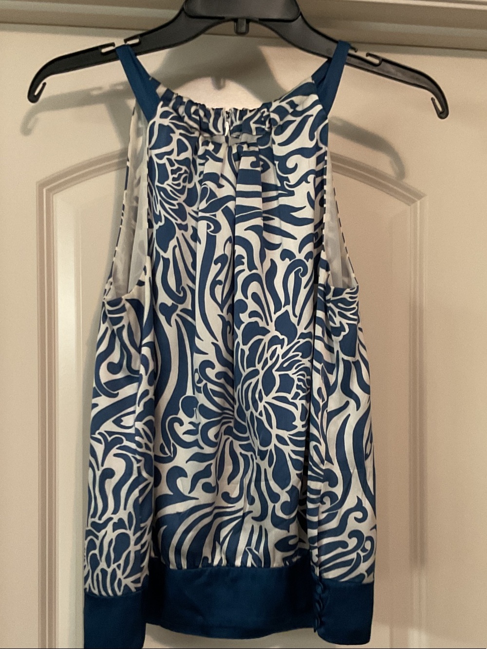 Ann Taylor Navy and White Floral Halter Top silk/polyester
